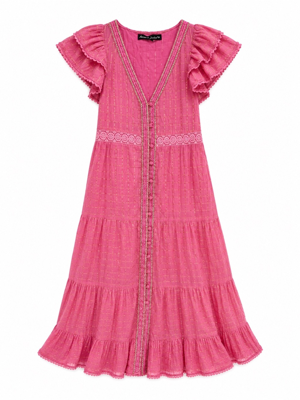 Pink Ruffle-Sleeve Maxi Dress